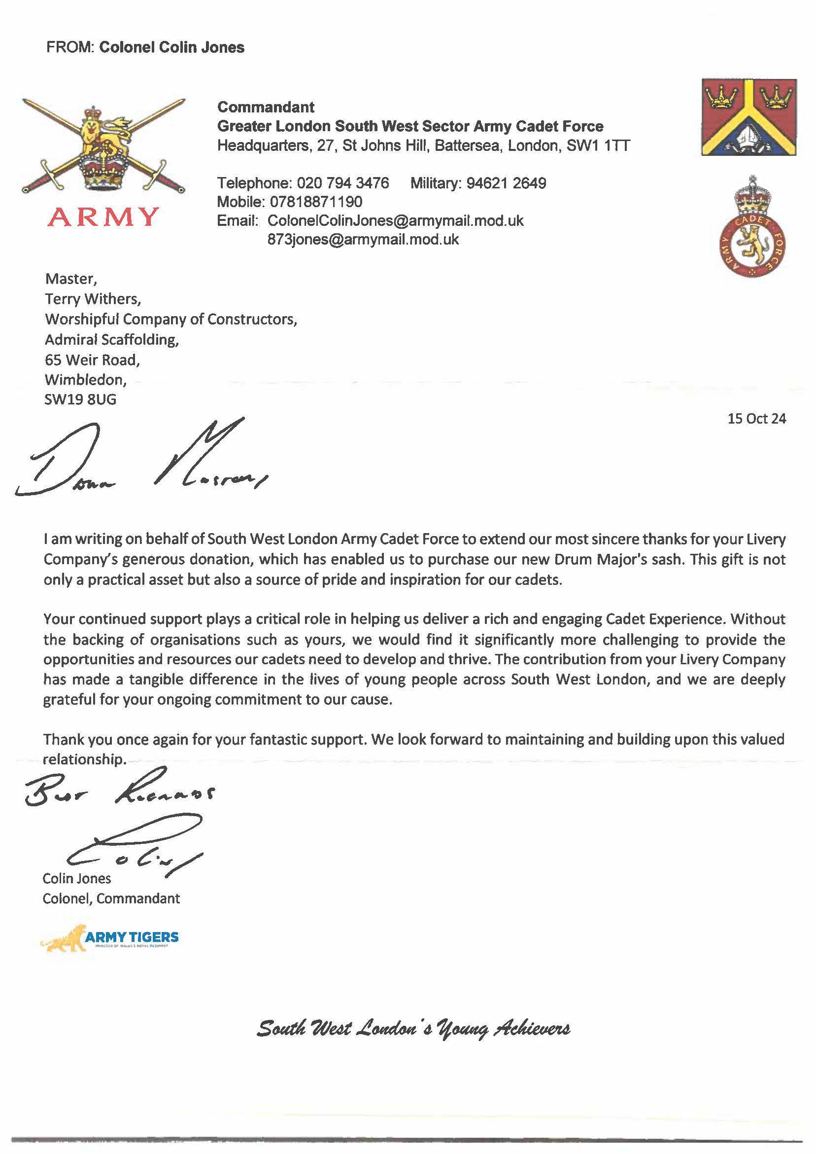 Supporting Future Leaders: A Message Of Thanks From The South West London Army Cadet Force